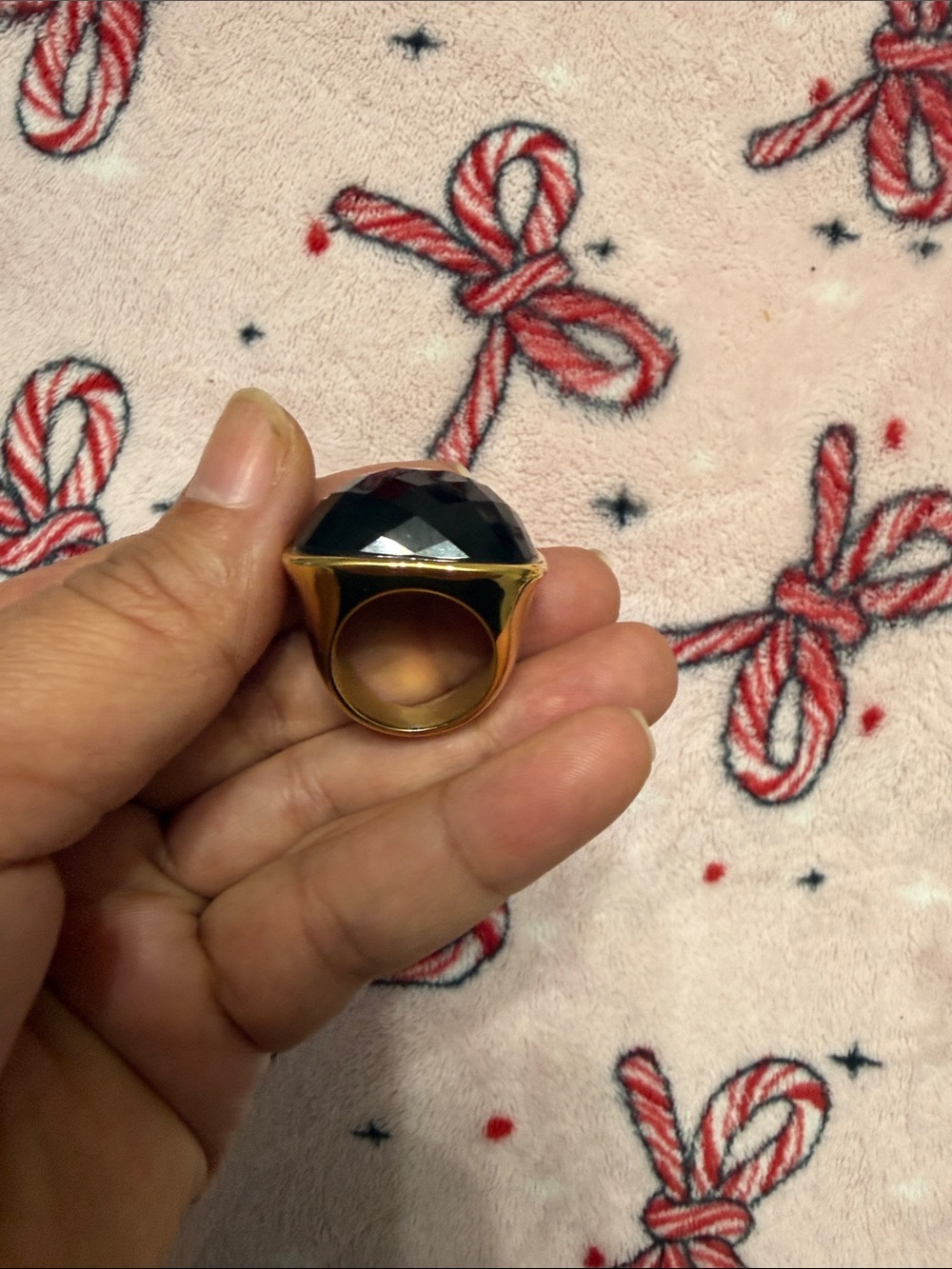 Gold-Tone Ring with Large Black Faceted Stone